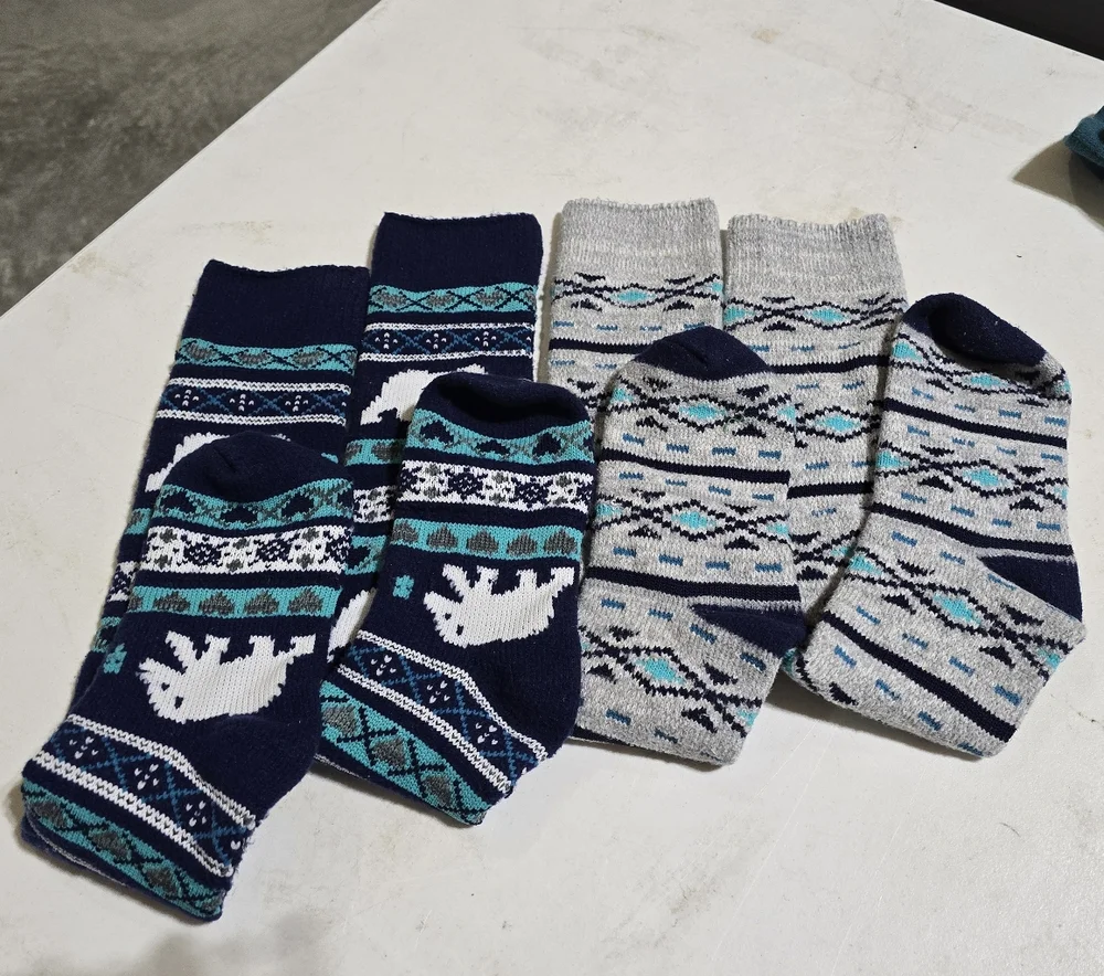 Polar Bear Plaid Warm, Thick Socks - Blue/Gray Striped, Polar Bear, Like NEW